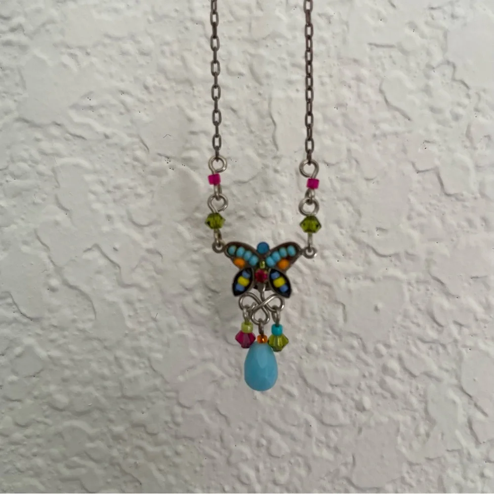 Firefly Vintage Colorful Butterfly Pendant Necklace - Length 15-1/2” - Picture 4 of 8